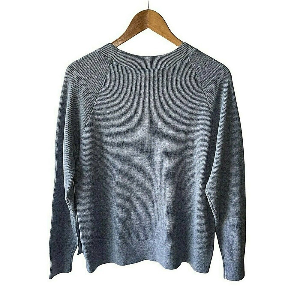 Stella & Dot Size M Blue Side Button Soft Merino … - image 3